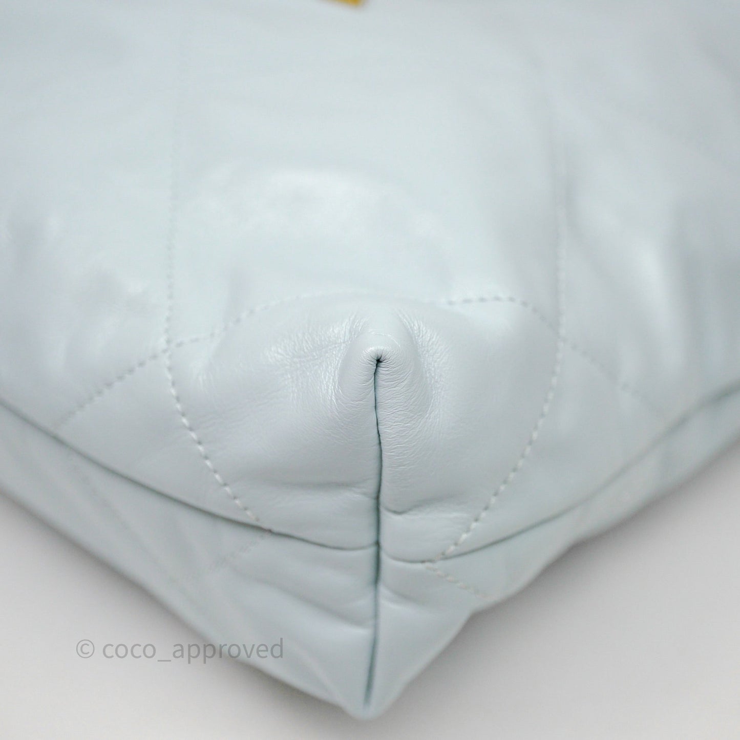 Chanel 22 Small Light Blue Shiny Calfskin Aged Gold Hardware