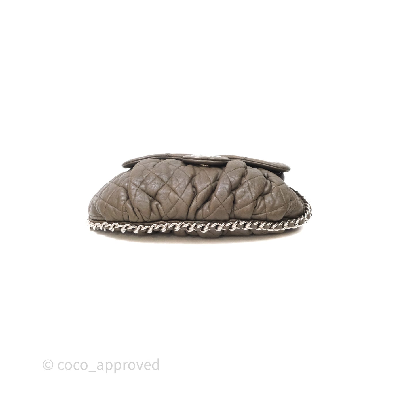 Chanel Medium Chain Around Flap Bag Taupe Brown Calfskin Silver Hardware