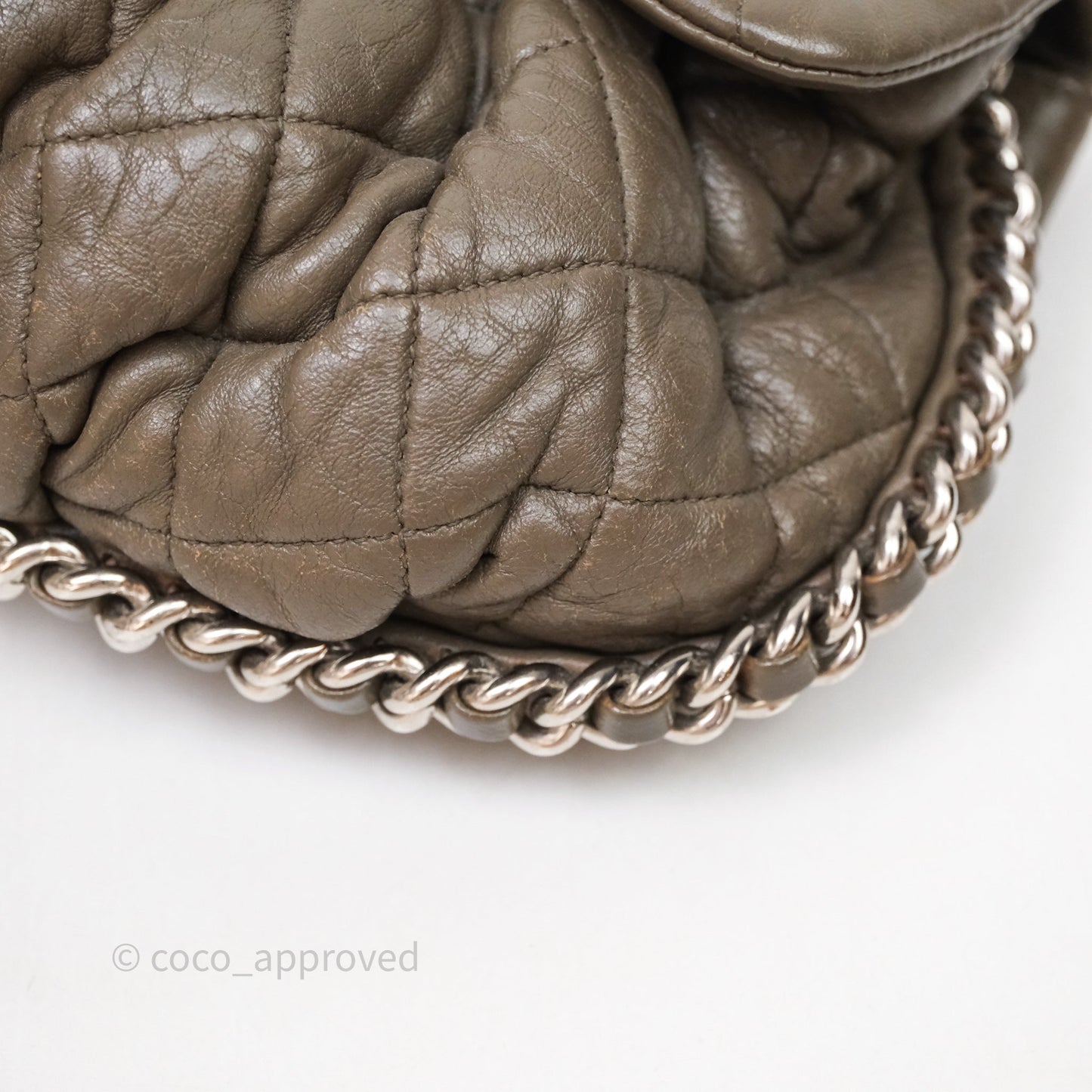 Chanel Medium Chain Around Flap Bag Taupe Brown Calfskin Silver Hardware