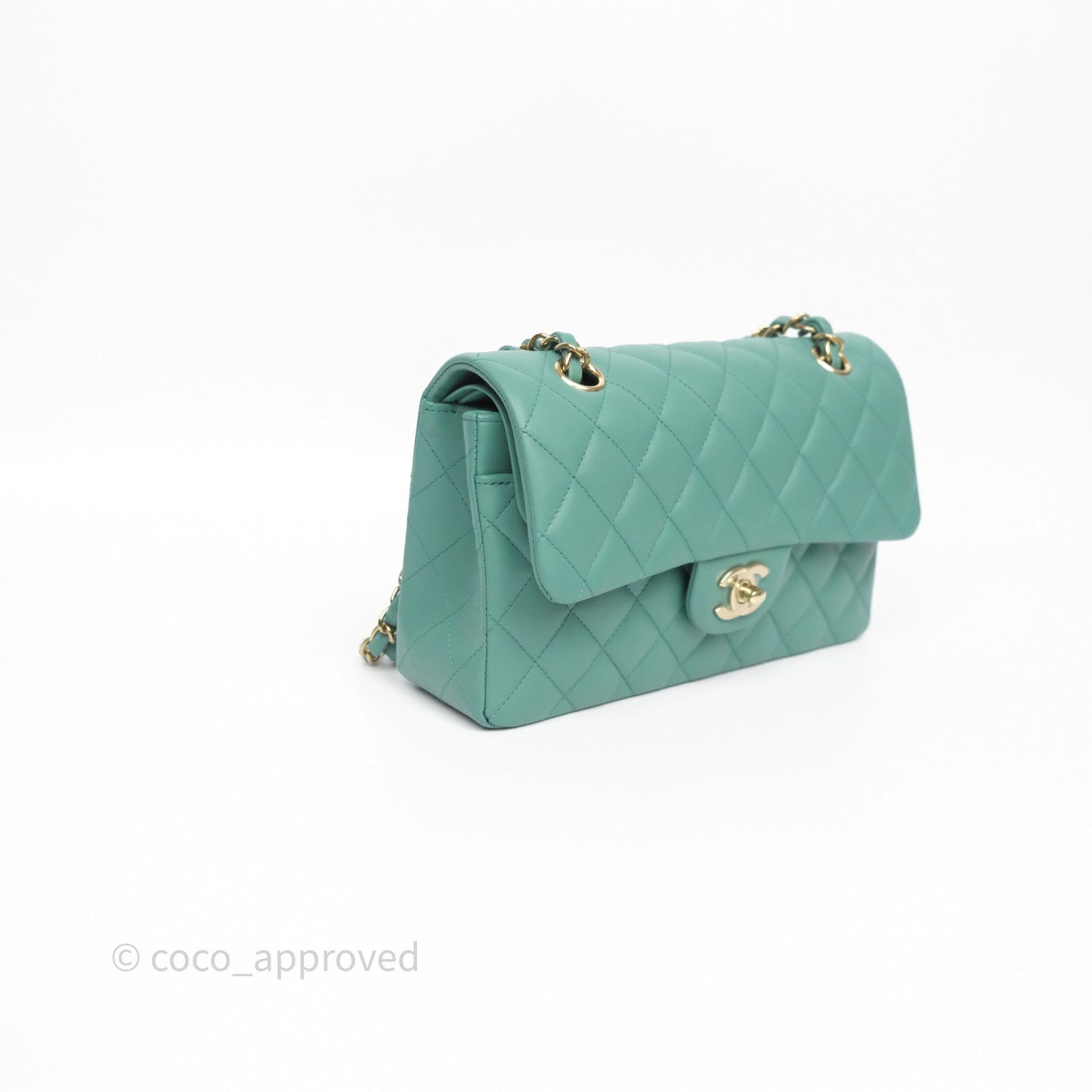 Chanel Small Classic Flap Quilted Green Lambskin Gold Hardware
