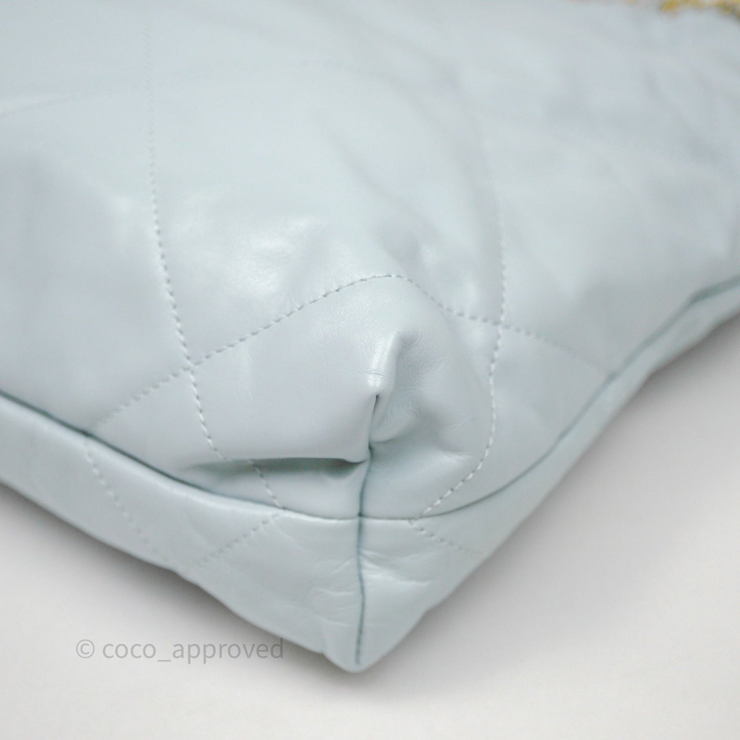Chanel 22 Small Light Blue Shiny Calfskin Aged Gold Hardware