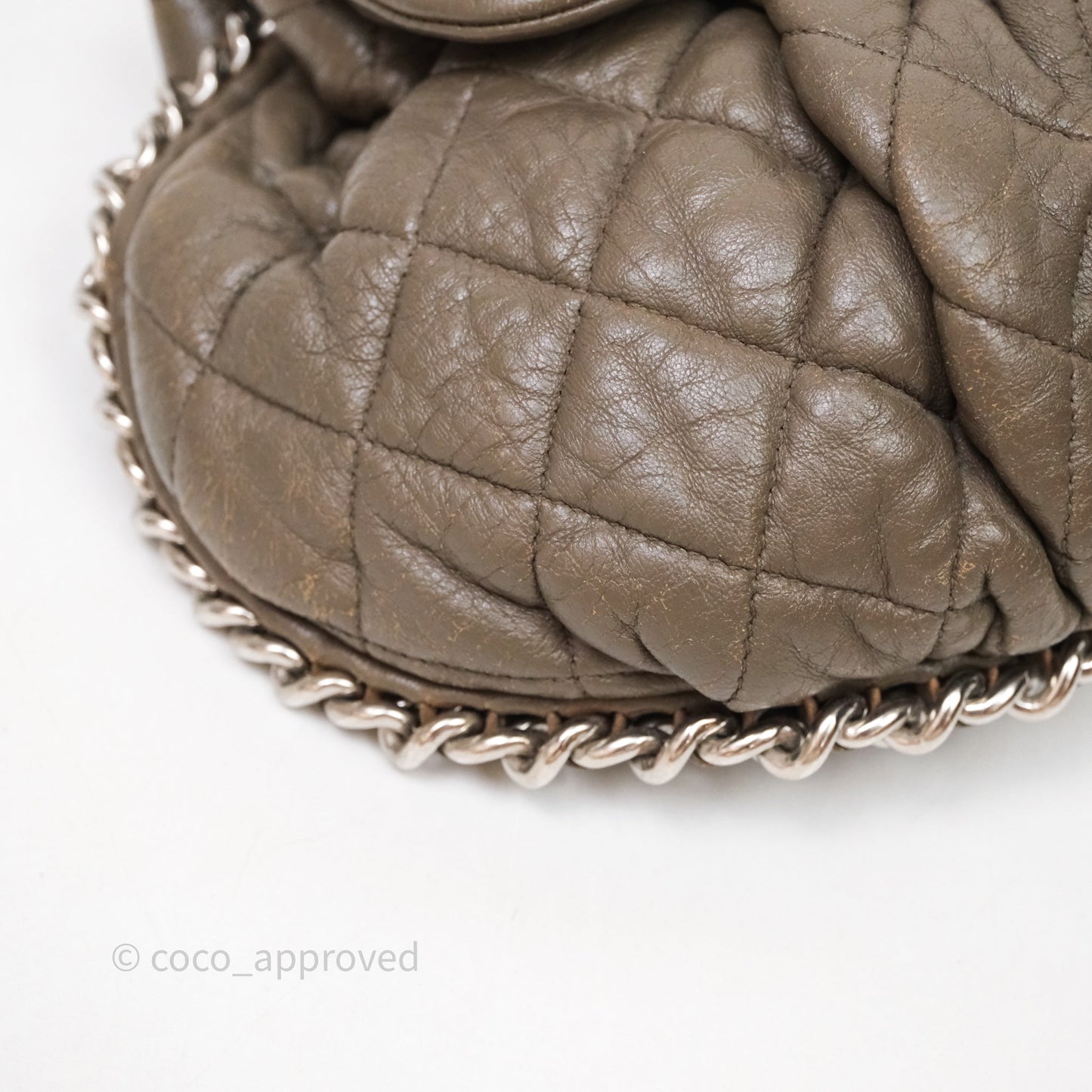Chanel Medium Chain Around Flap Bag Taupe Brown Calfskin Silver Hardware