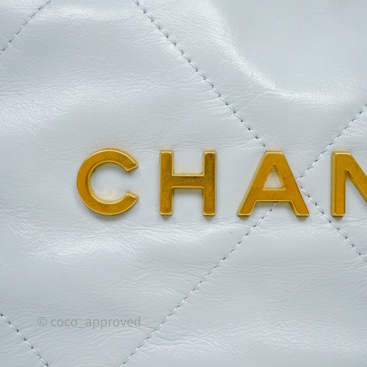Chanel 22 Small Light Blue Shiny Calfskin Aged Gold Hardware