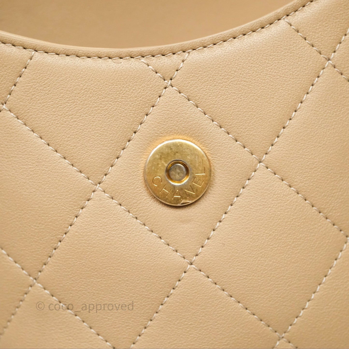 Chanel Small Hobo Bag Beige Calfskin Aged Gold Hardware