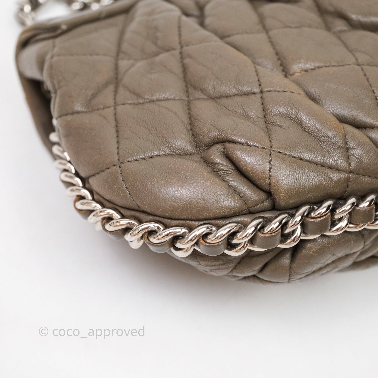 Chanel Medium Chain Around Flap Bag Taupe Brown Calfskin Silver Hardware