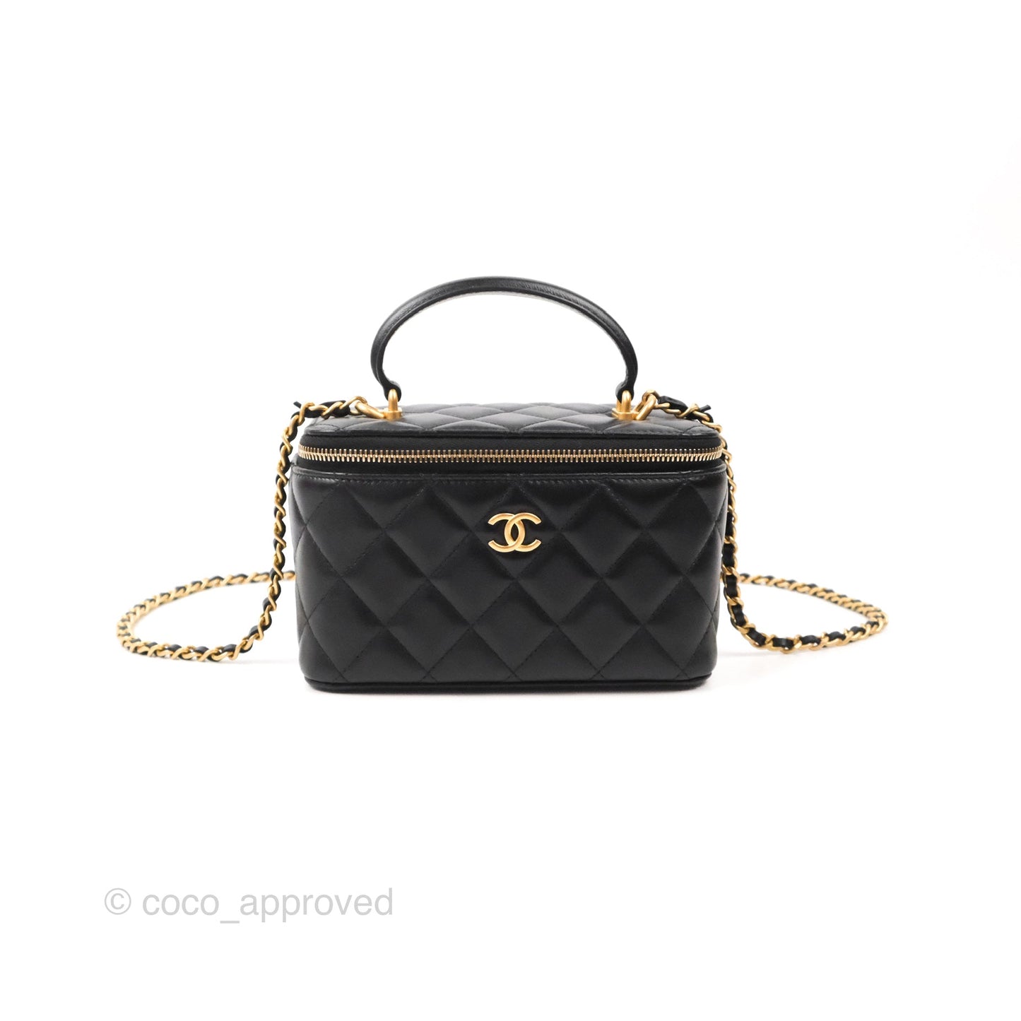 Chanel Vanity Rectangular Top Handle Black Lambskin Gold Hardware
