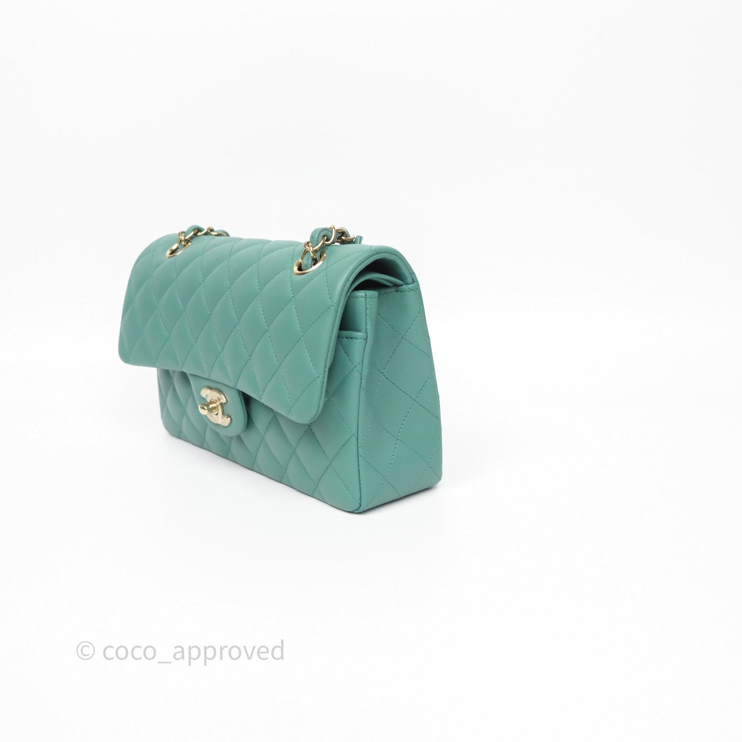 Chanel Small Classic Flap Quilted Green Lambskin Gold Hardware