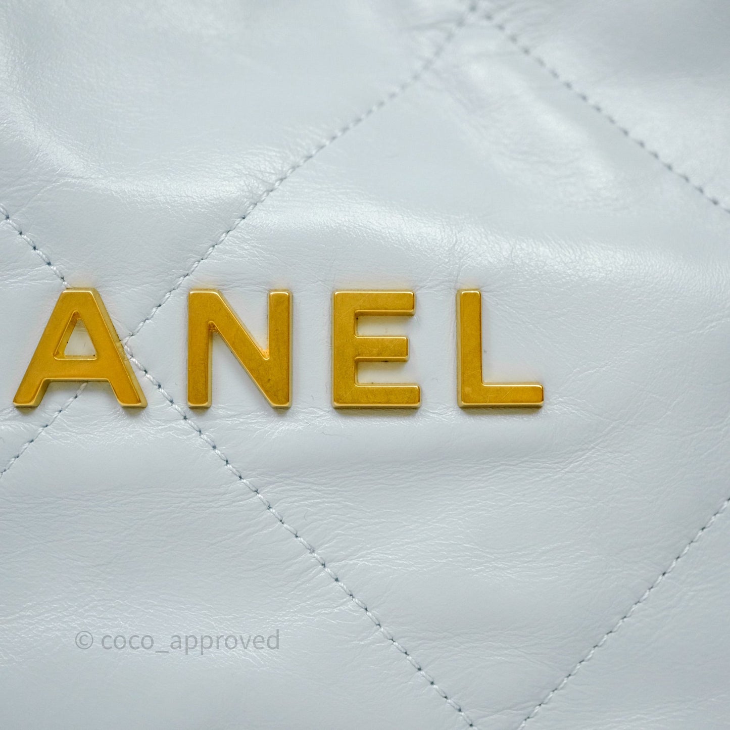 Chanel 22 Small Light Blue Shiny Calfskin Aged Gold Hardware