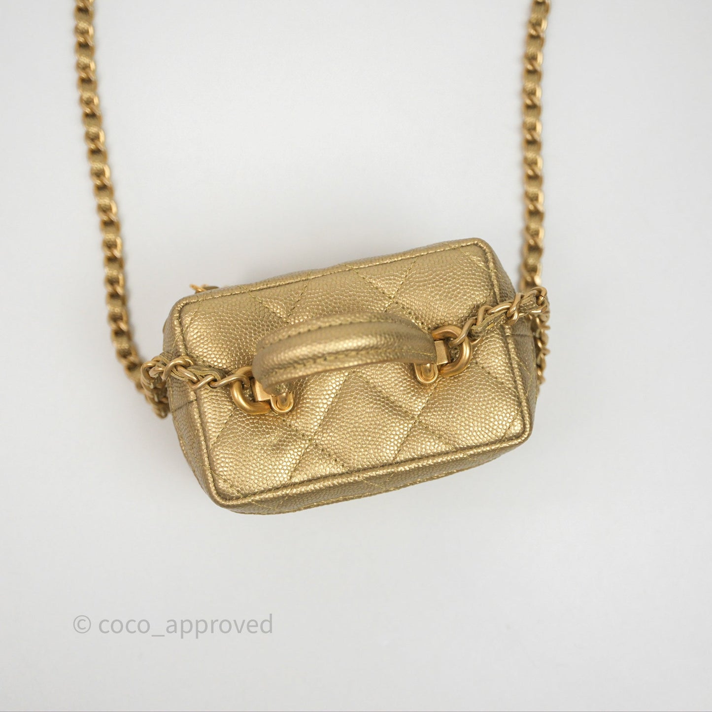 Chanel Quilted Mini Top Handle Vanity With Chain Gold Caviar Brushed Gold Hardware