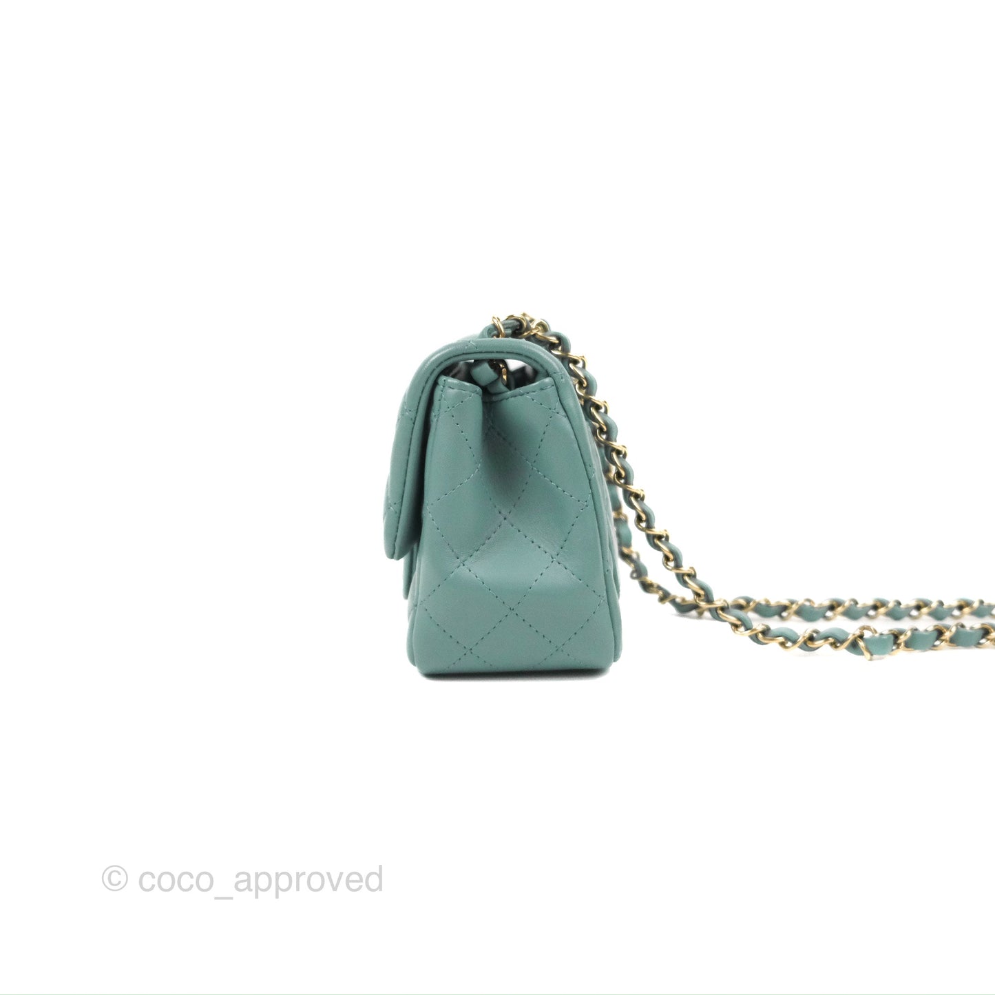 Chanel Quilted Mini Square Flap Light Teal Blue Lambskin Gold Hardware