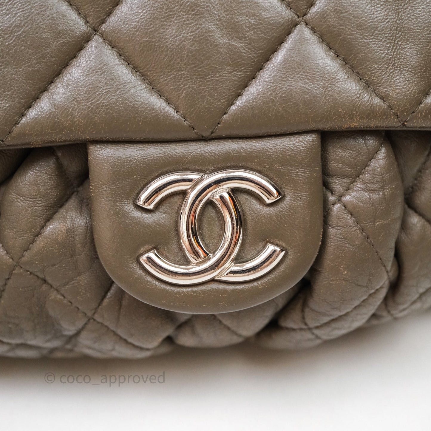 Chanel Medium Chain Around Flap Bag Taupe Brown Calfskin Silver Hardware