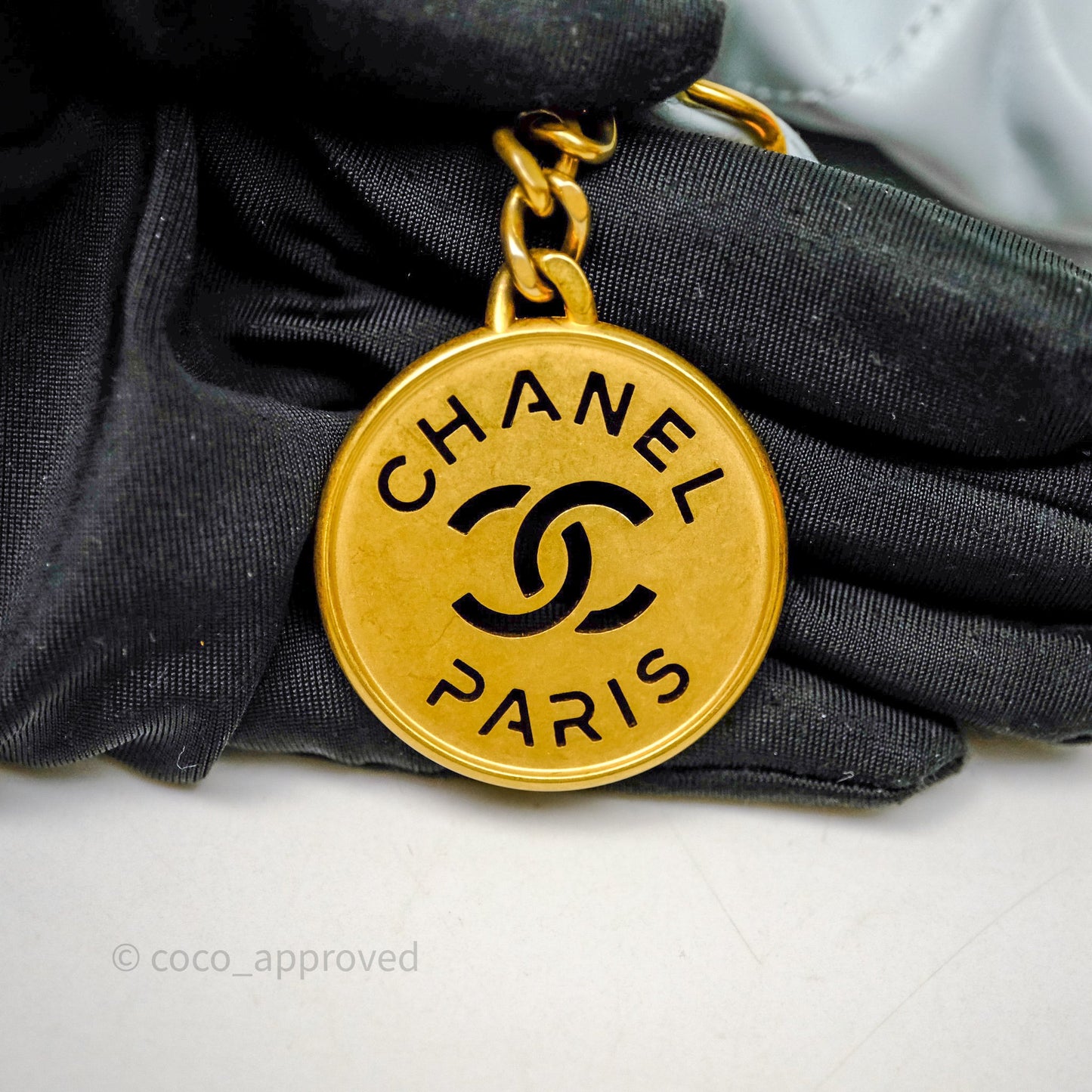 Chanel 22 Small Light Blue Shiny Calfskin Aged Gold Hardware