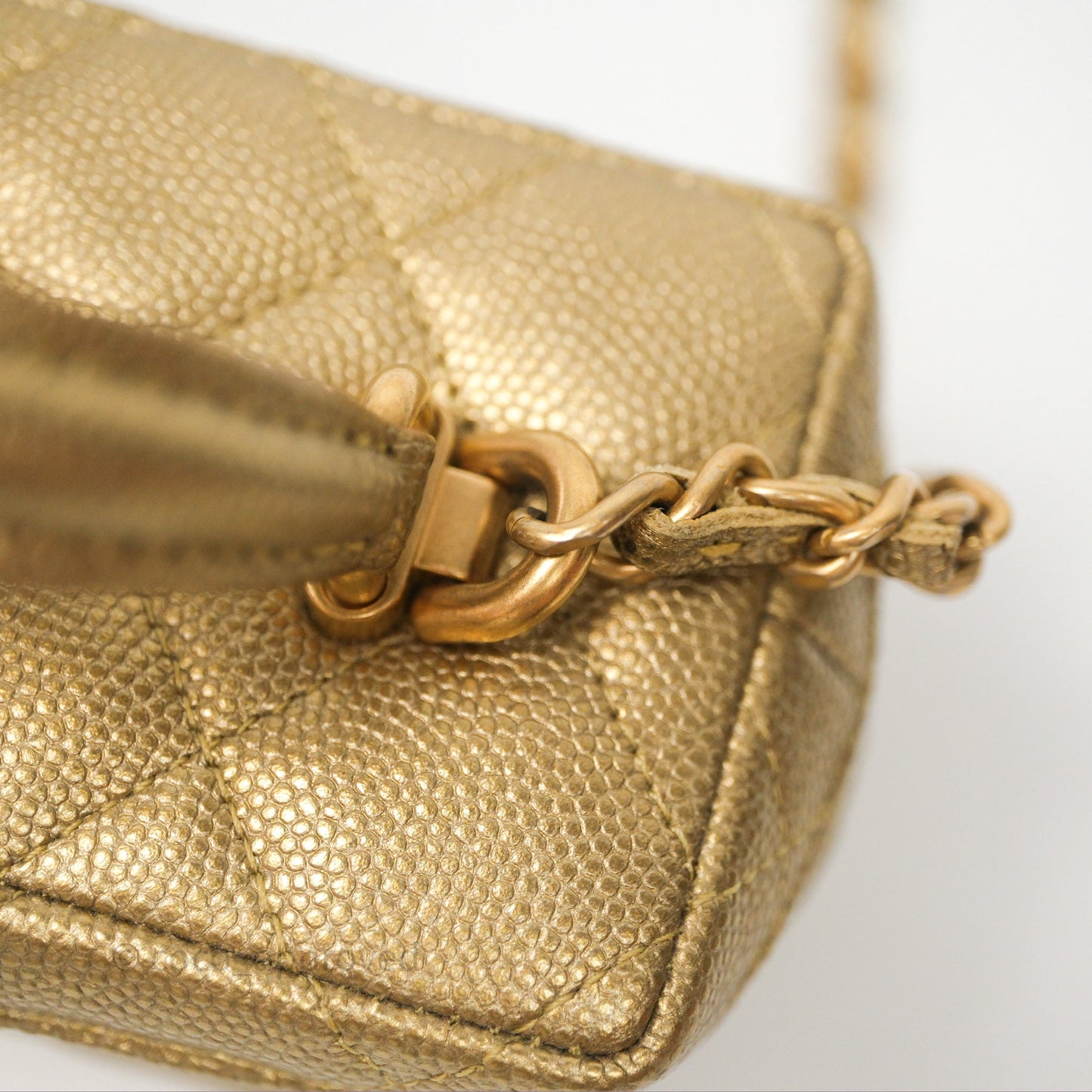 Chanel Quilted Mini Top Handle Vanity With Chain Gold Caviar Brushed Gold Hardware