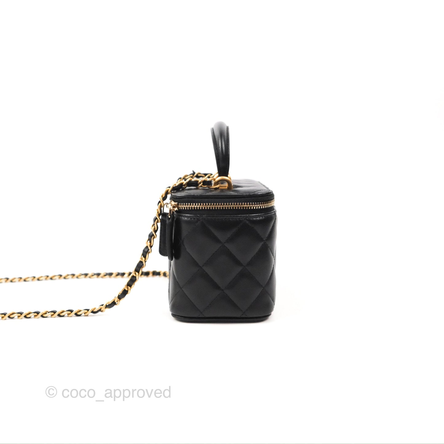 Chanel Vanity Rectangular Top Handle Black Lambskin Gold Hardware