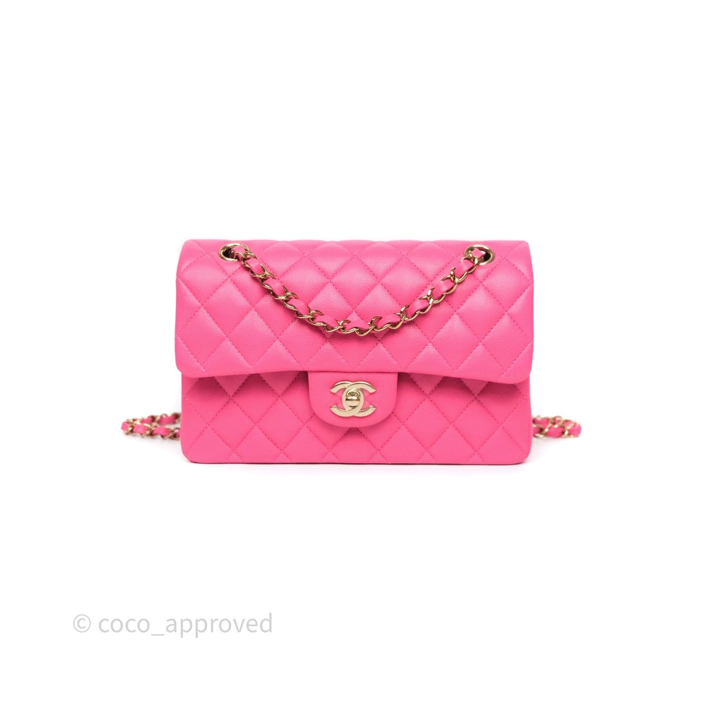 Chanel Small Classic Flap Quilted Hot Pink Caviar Gold Hardware