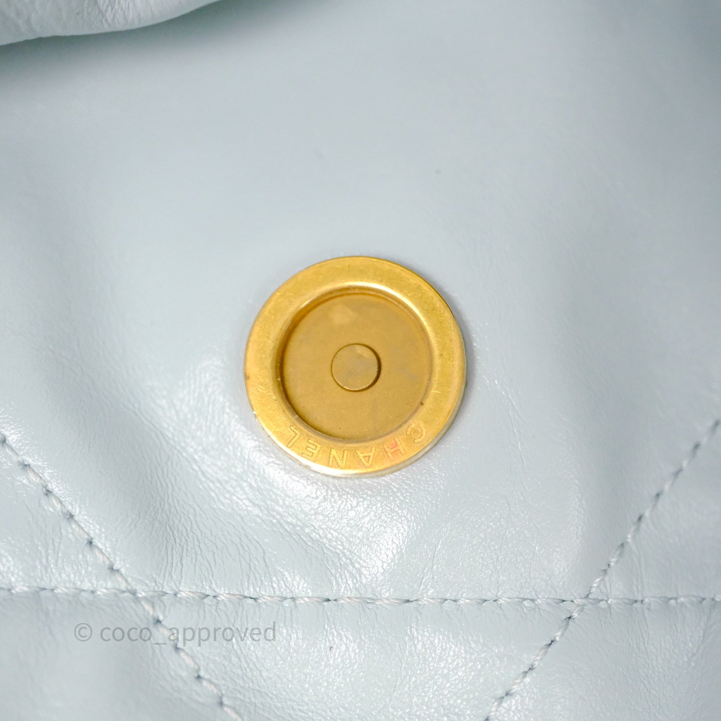 Chanel 22 Small Light Blue Shiny Calfskin Aged Gold Hardware