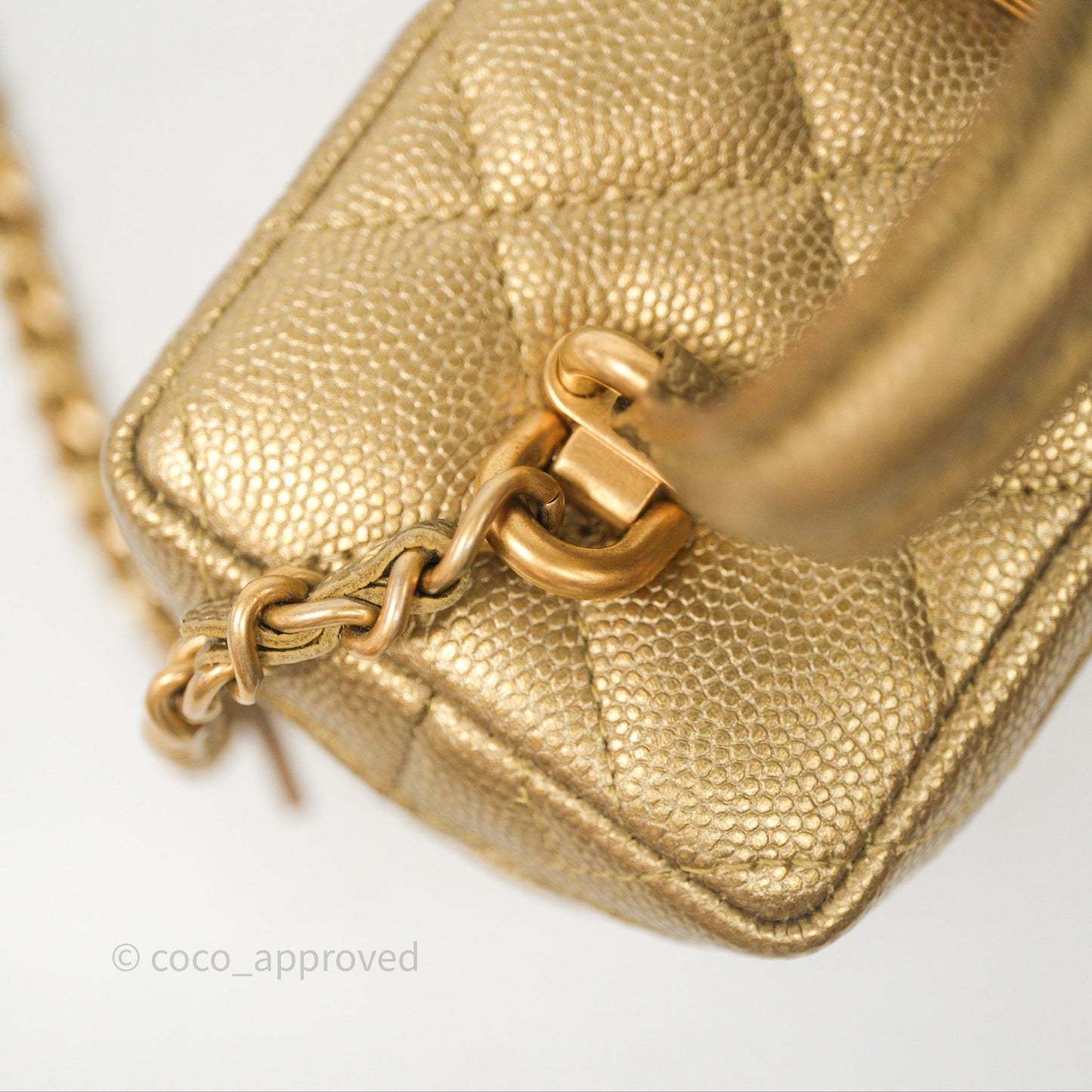 Chanel Quilted Mini Top Handle Vanity With Chain Gold Caviar Brushed Gold Hardware