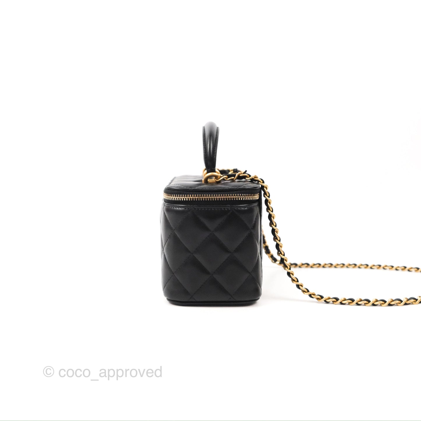 Chanel Vanity Rectangular Top Handle Black Lambskin Gold Hardware