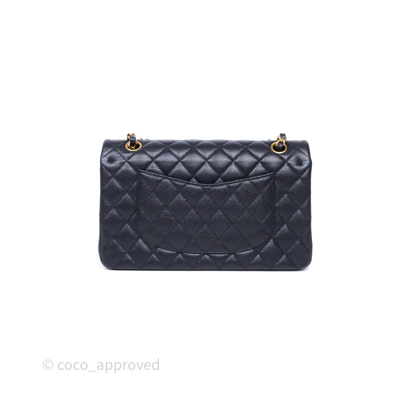 Chanel Classic M/L Medium Flap Quilted Navy Caviar Aged Gold Hardware