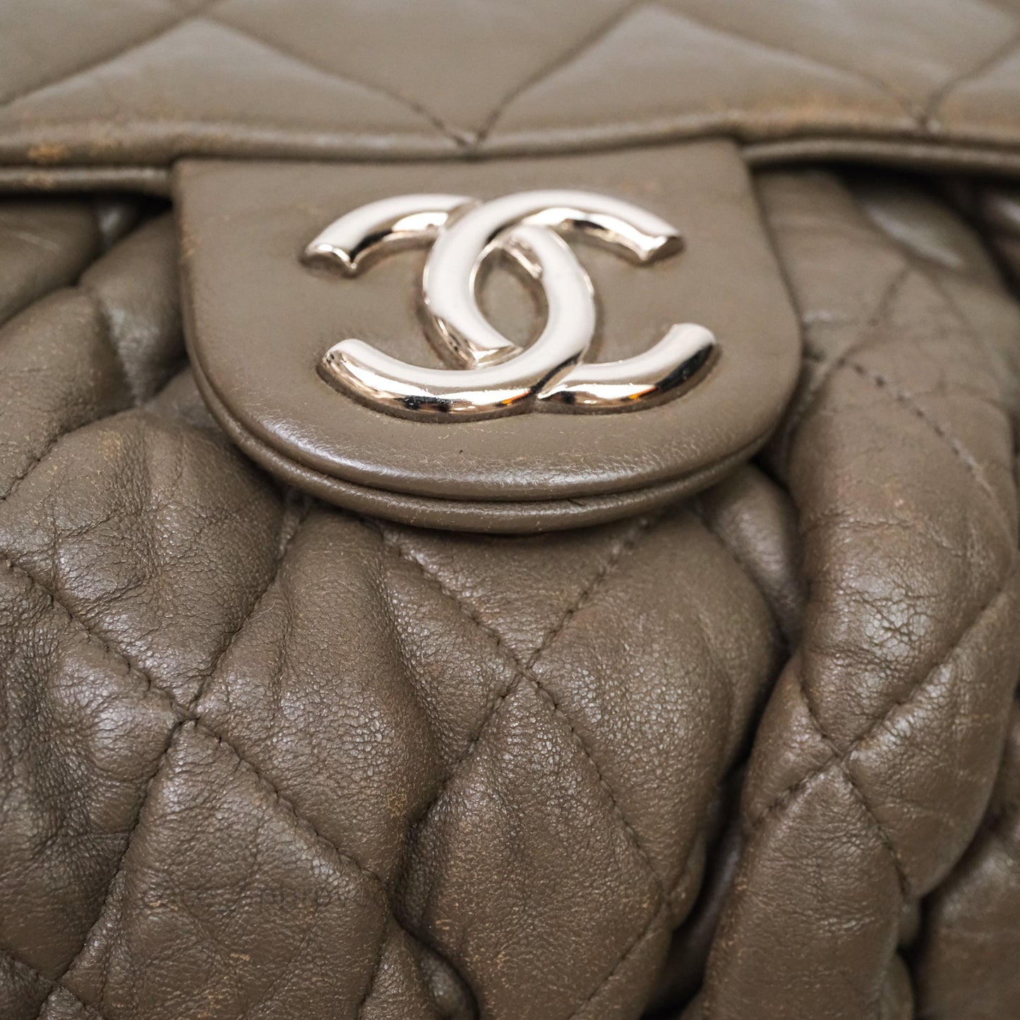 Chanel Medium Chain Around Flap Bag Taupe Brown Calfskin Silver Hardware