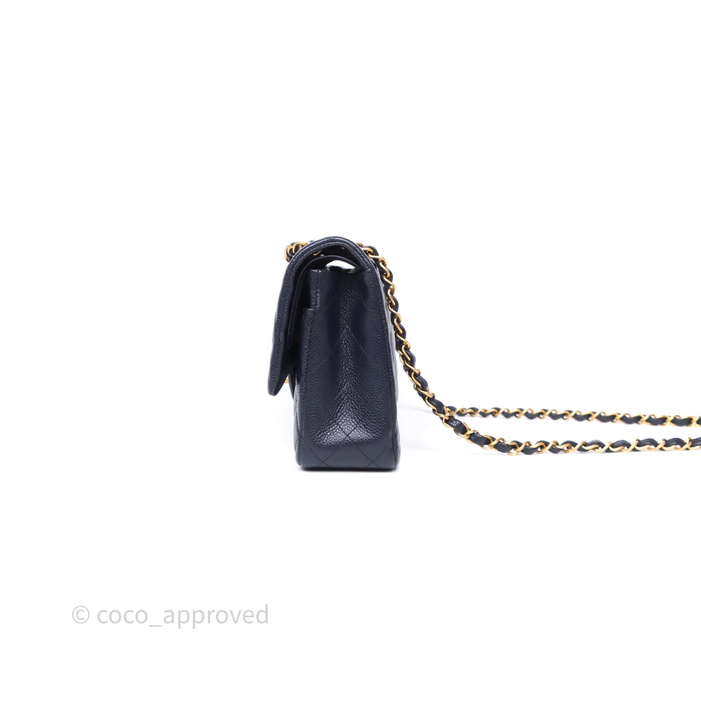 Chanel Classic M/L Medium Flap Quilted Navy Caviar Aged Gold Hardware