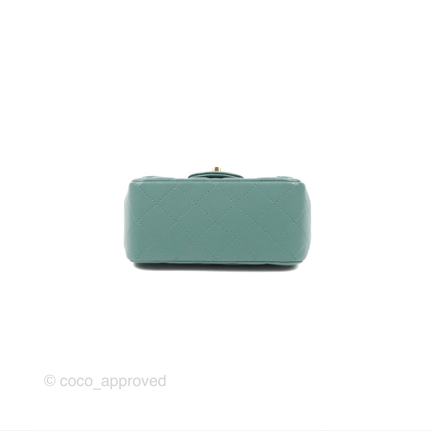 Chanel Quilted Mini Square Flap Light Teal Blue Lambskin Gold Hardware