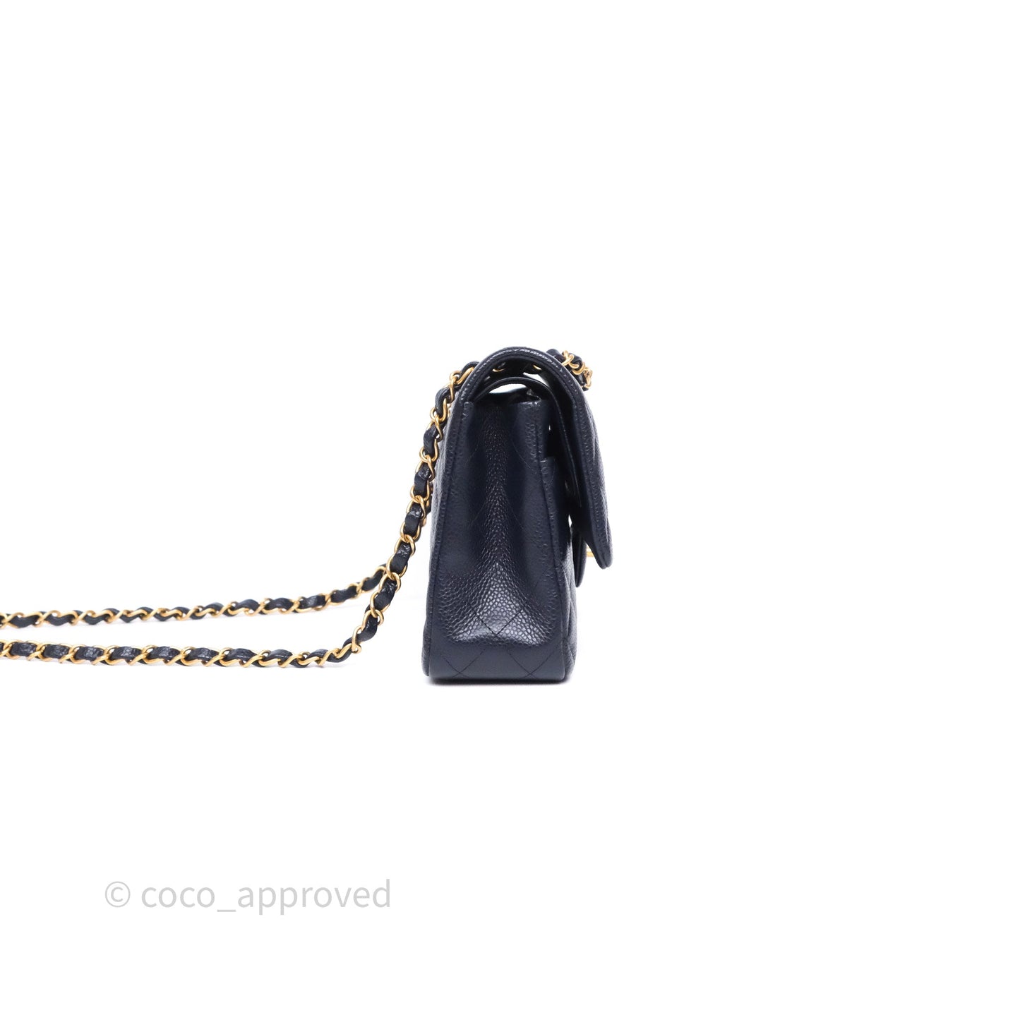 Chanel Classic M/L Medium Flap Quilted Navy Caviar Aged Gold Hardware