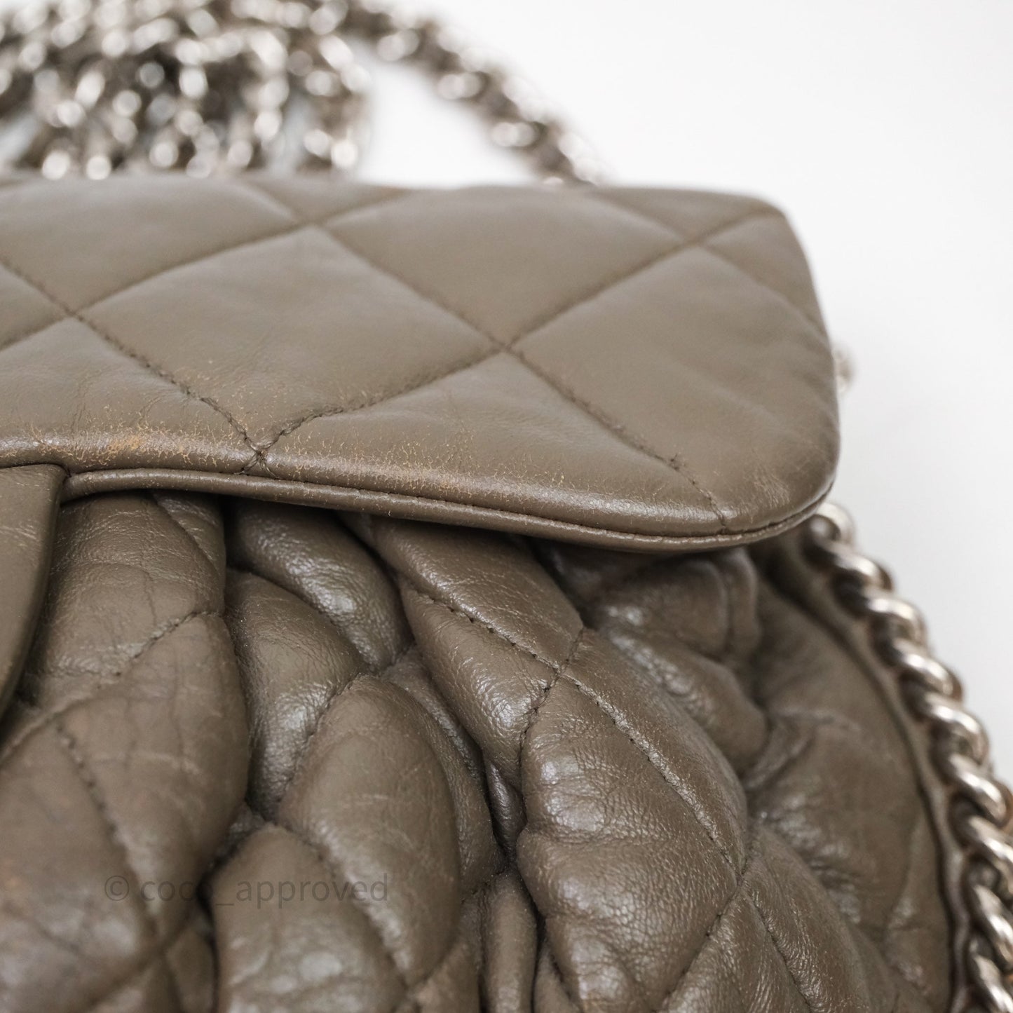 Chanel Medium Chain Around Flap Bag Taupe Brown Calfskin Silver Hardware