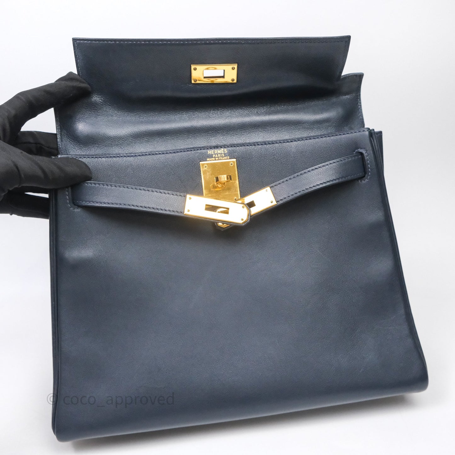 Hermes Kelly 28 Retourne Bleu Nuit 2Z Gold Hardware