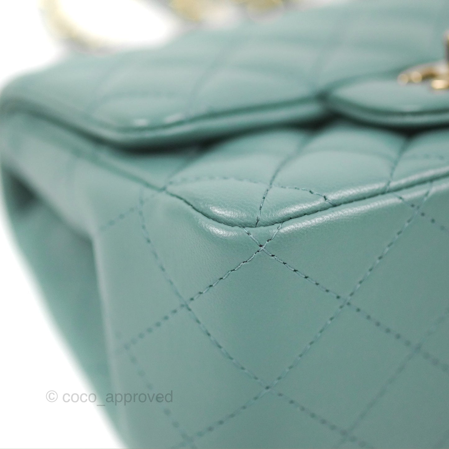 Chanel Quilted Mini Square Flap Light Teal Blue Lambskin Gold Hardware