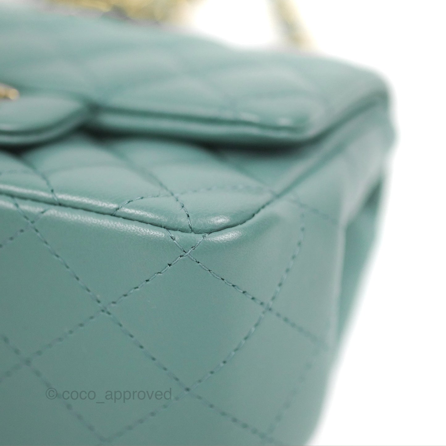 Chanel Quilted Mini Square Flap Light Teal Blue Lambskin Gold Hardware