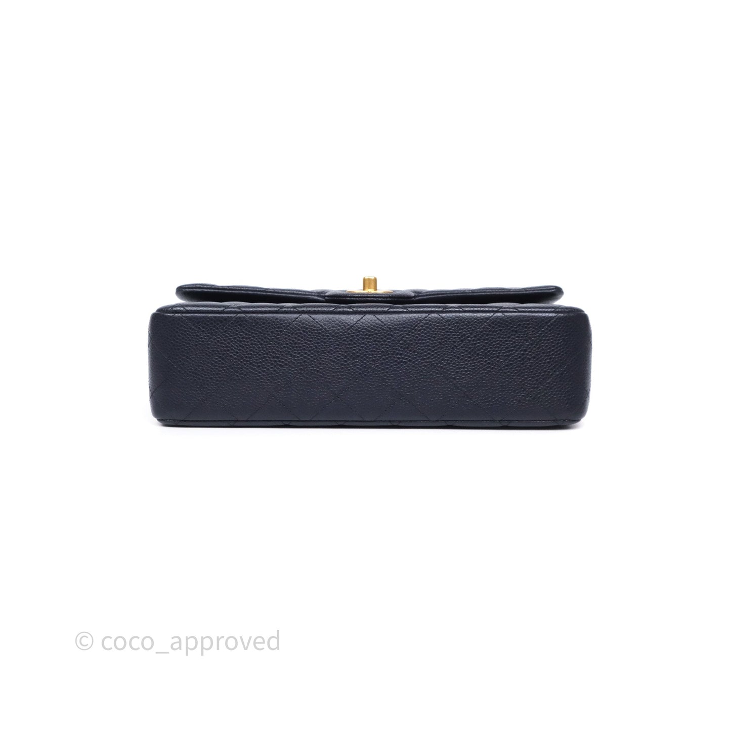 Chanel Classic M/L Medium Flap Quilted Navy Caviar Aged Gold Hardware