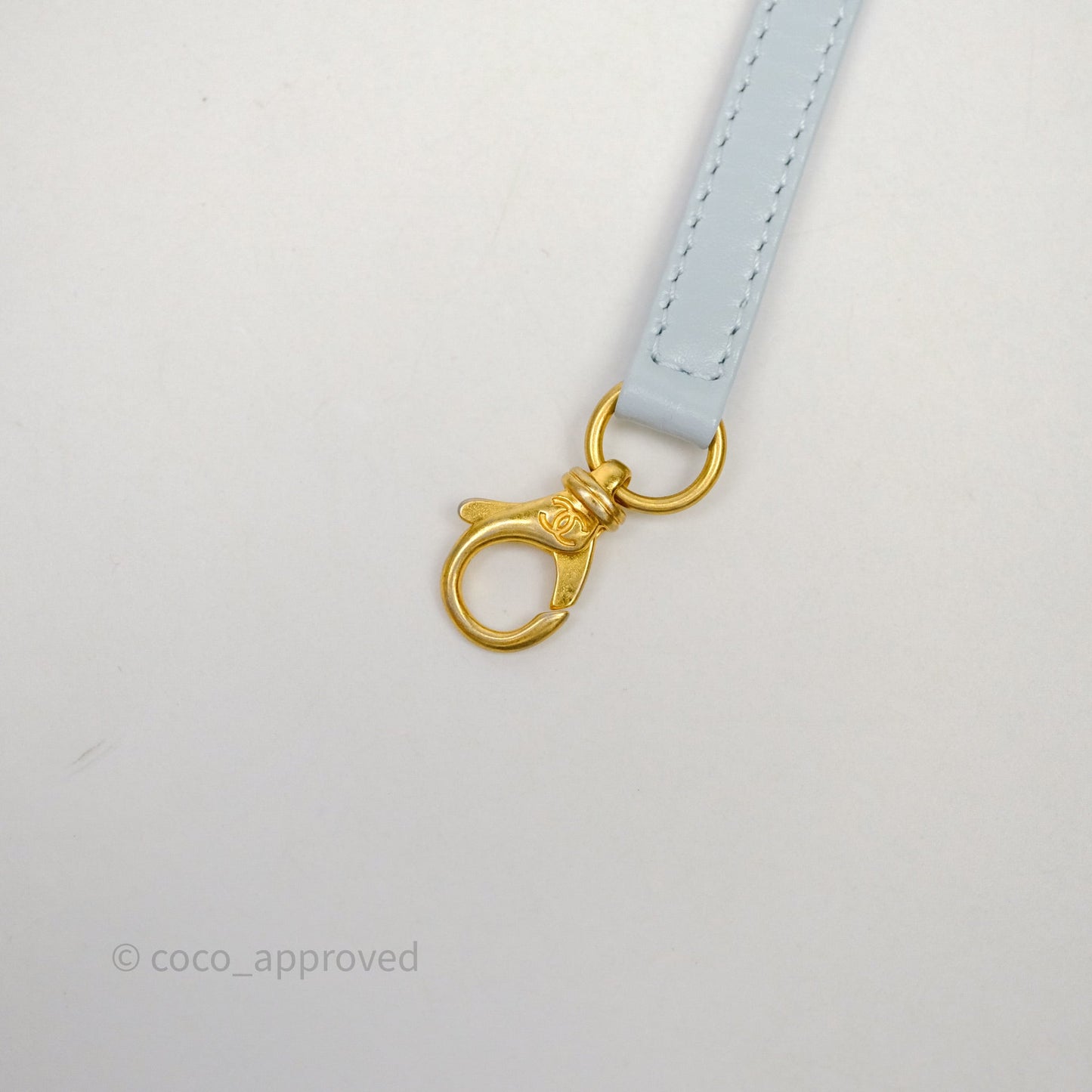 Chanel 22 Small Light Blue Shiny Calfskin Aged Gold Hardware