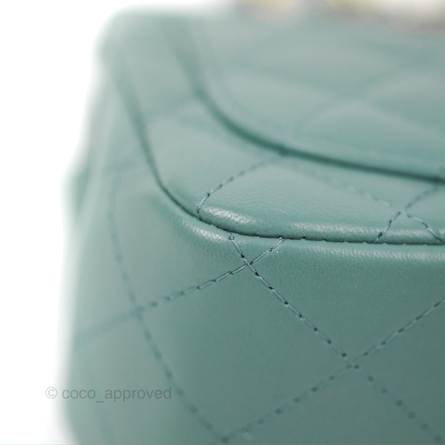 Chanel Quilted Mini Square Flap Light Teal Blue Lambskin Gold Hardware