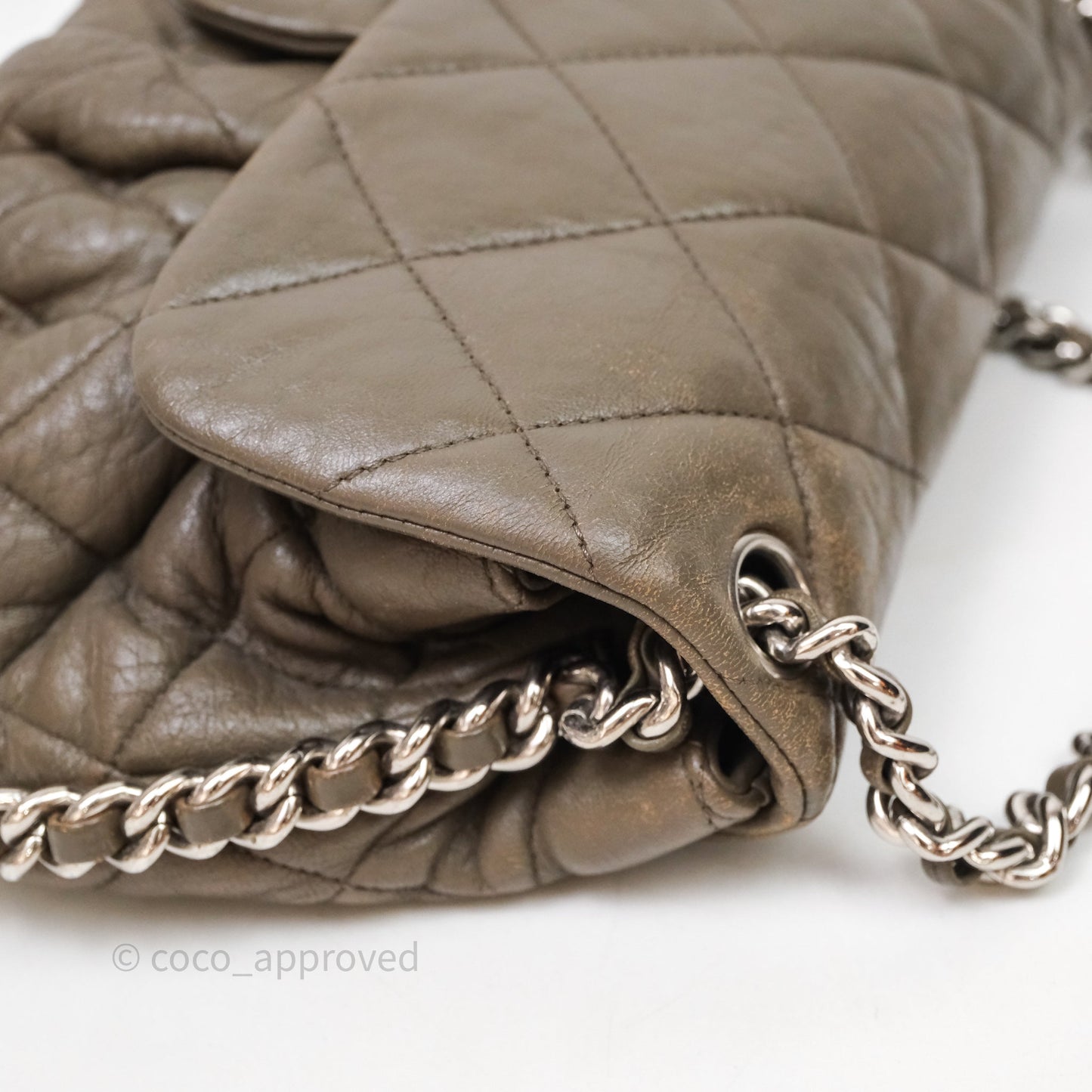 Chanel Medium Chain Around Flap Bag Taupe Brown Calfskin Silver Hardware