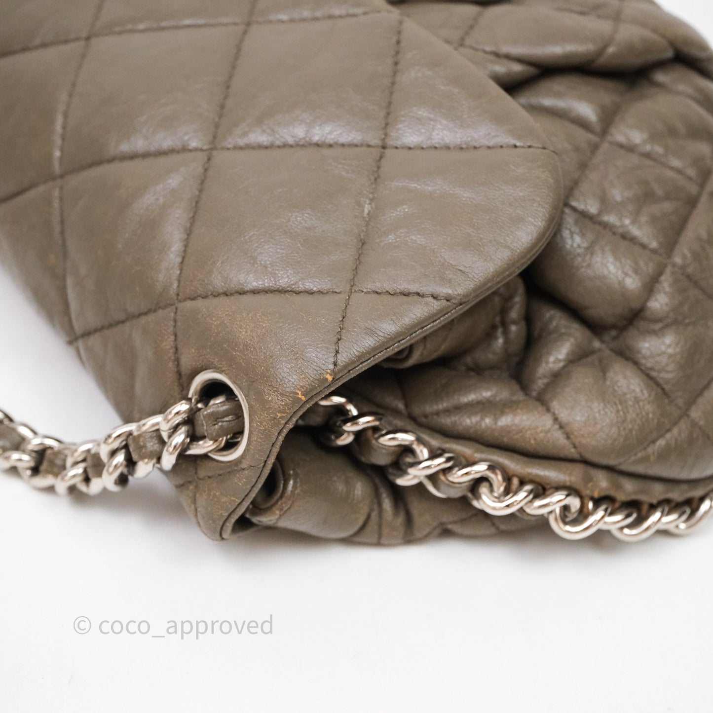 Chanel Medium Chain Around Flap Bag Taupe Brown Calfskin Silver Hardware