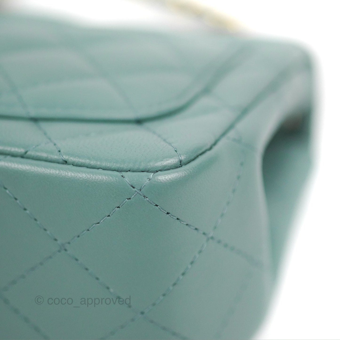 Chanel Quilted Mini Square Flap Light Teal Blue Lambskin Gold Hardware