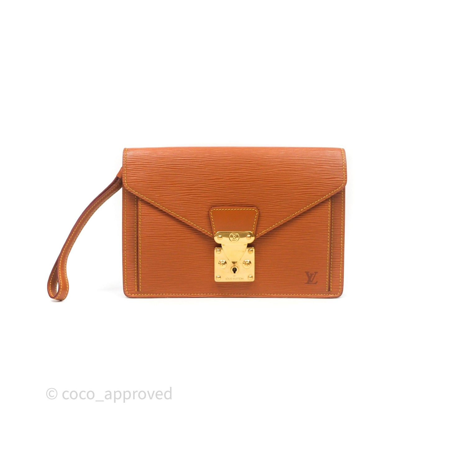 Louis Vuitton Epi Dragonne Clutch Brown Gold Hardware