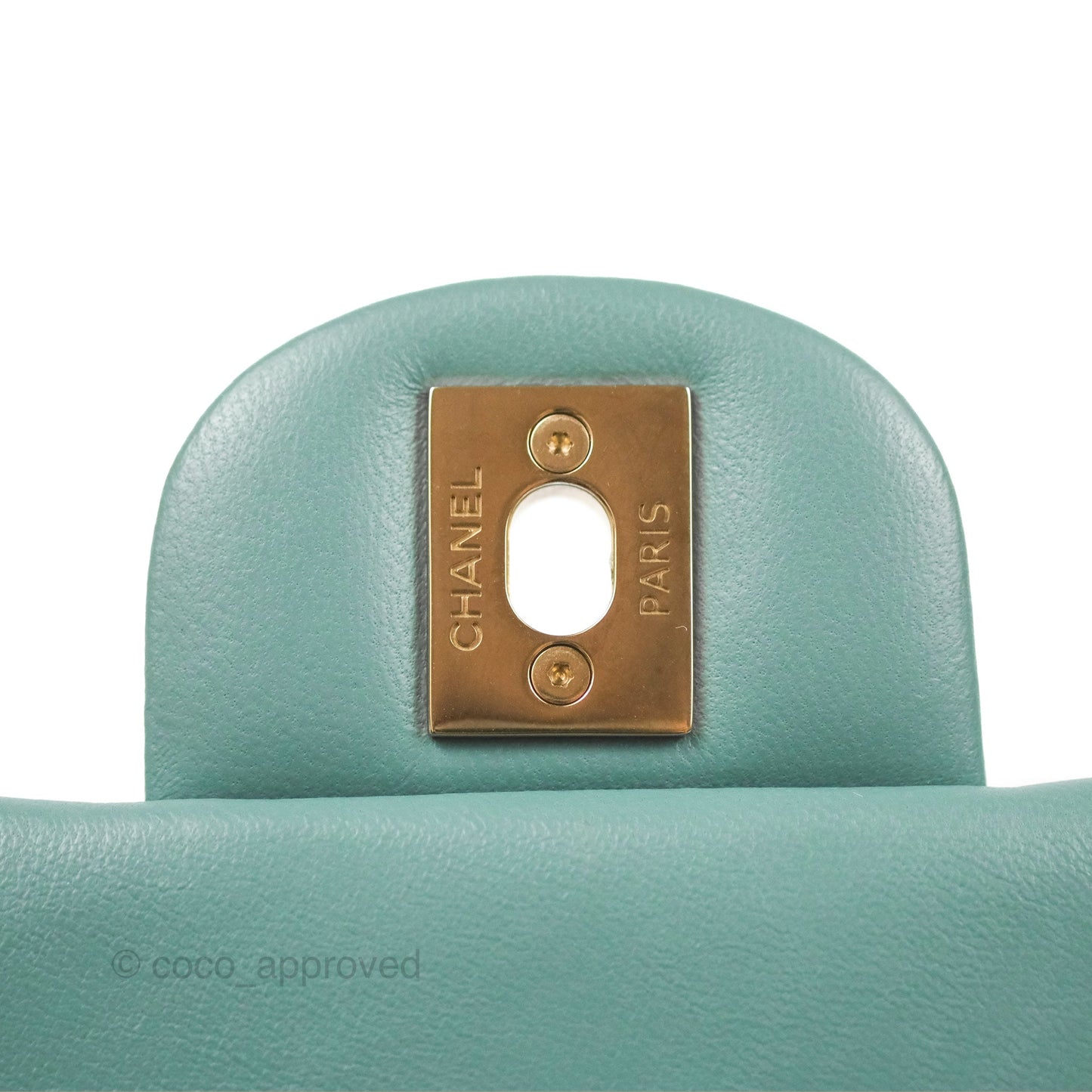 Chanel Quilted Mini Square Flap Light Teal Blue Lambskin Gold Hardware