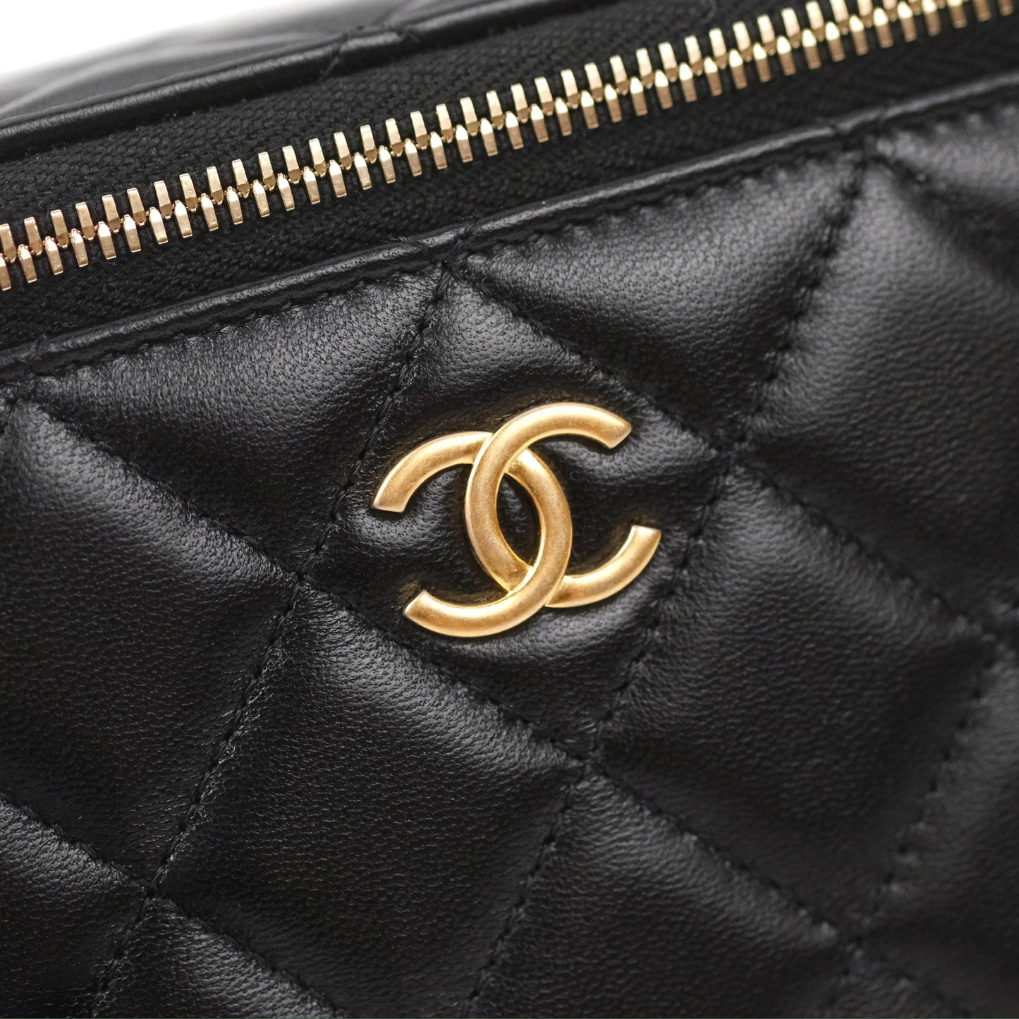 Chanel Vanity Rectangular Top Handle Black Lambskin Gold Hardware