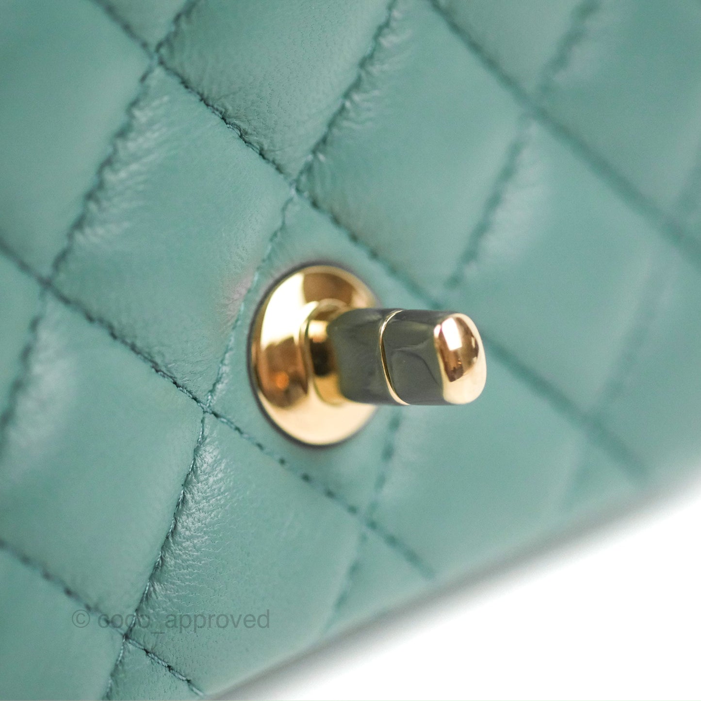 Chanel Quilted Mini Square Flap Light Teal Blue Lambskin Gold Hardware