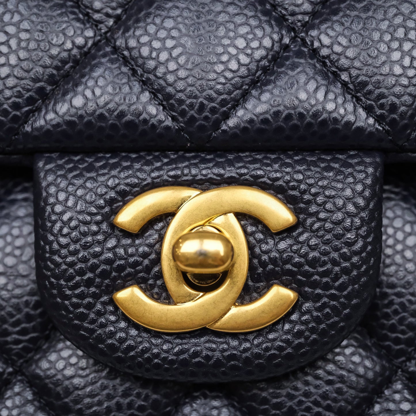 Chanel Classic M/L Medium Flap Quilted Navy Caviar Aged Gold Hardware
