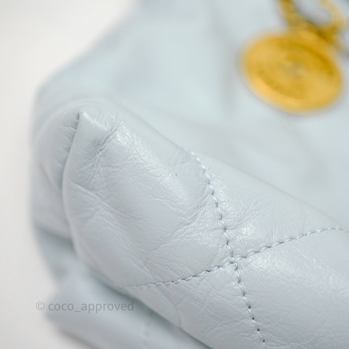 Chanel 22 Small Light Blue Shiny Calfskin Aged Gold Hardware