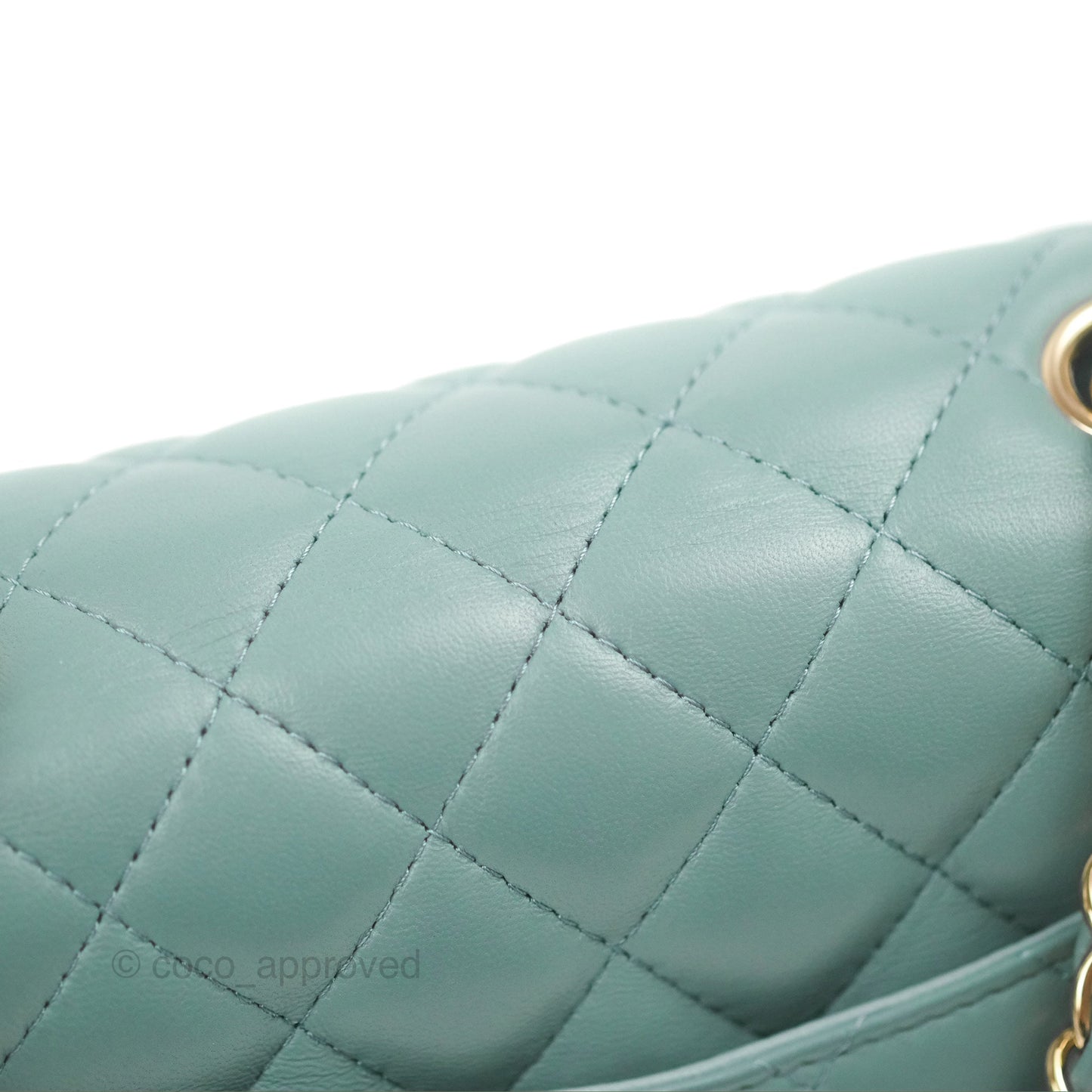 Chanel Quilted Mini Square Flap Light Teal Blue Lambskin Gold Hardware