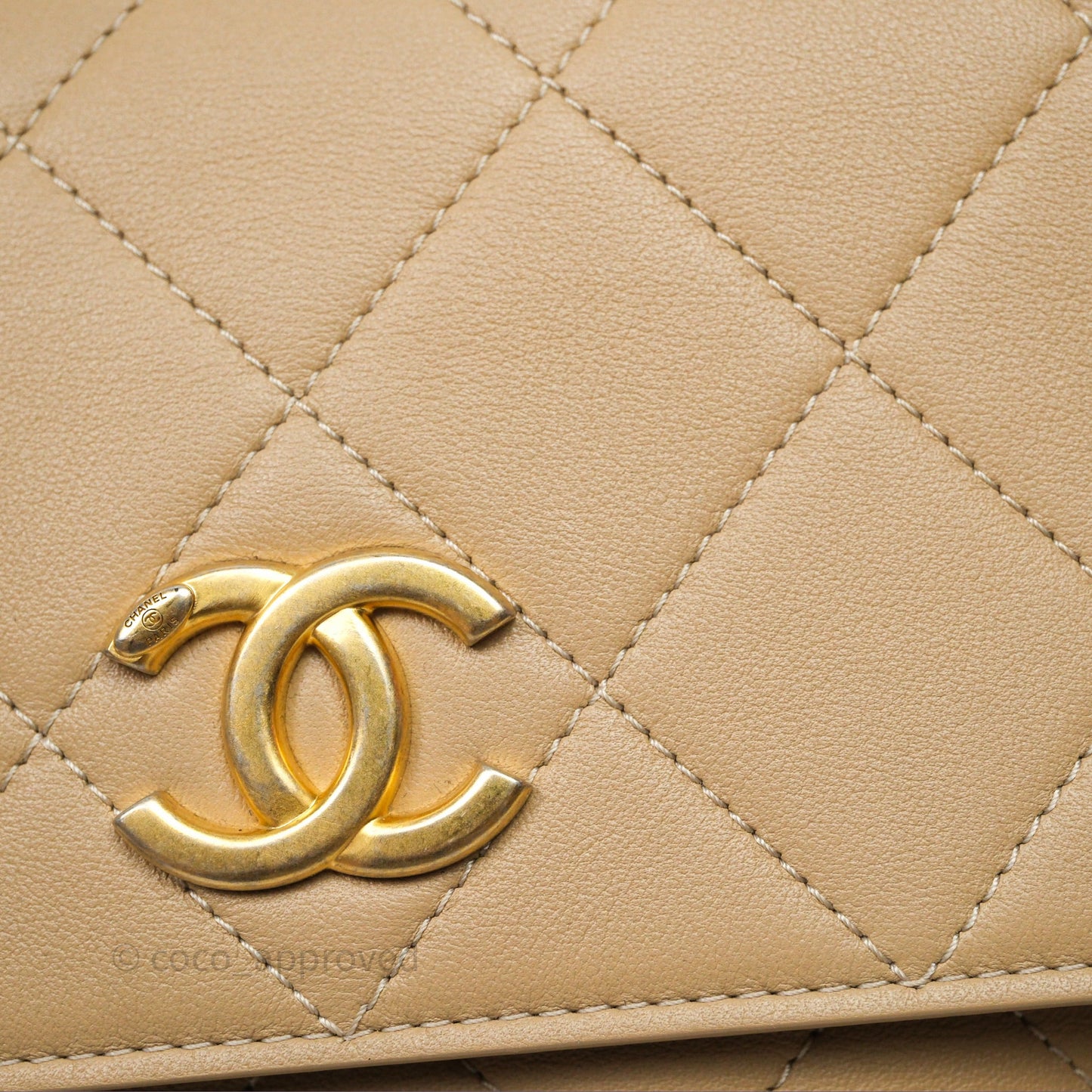 Chanel Small Hobo Bag Beige Calfskin Aged Gold Hardware