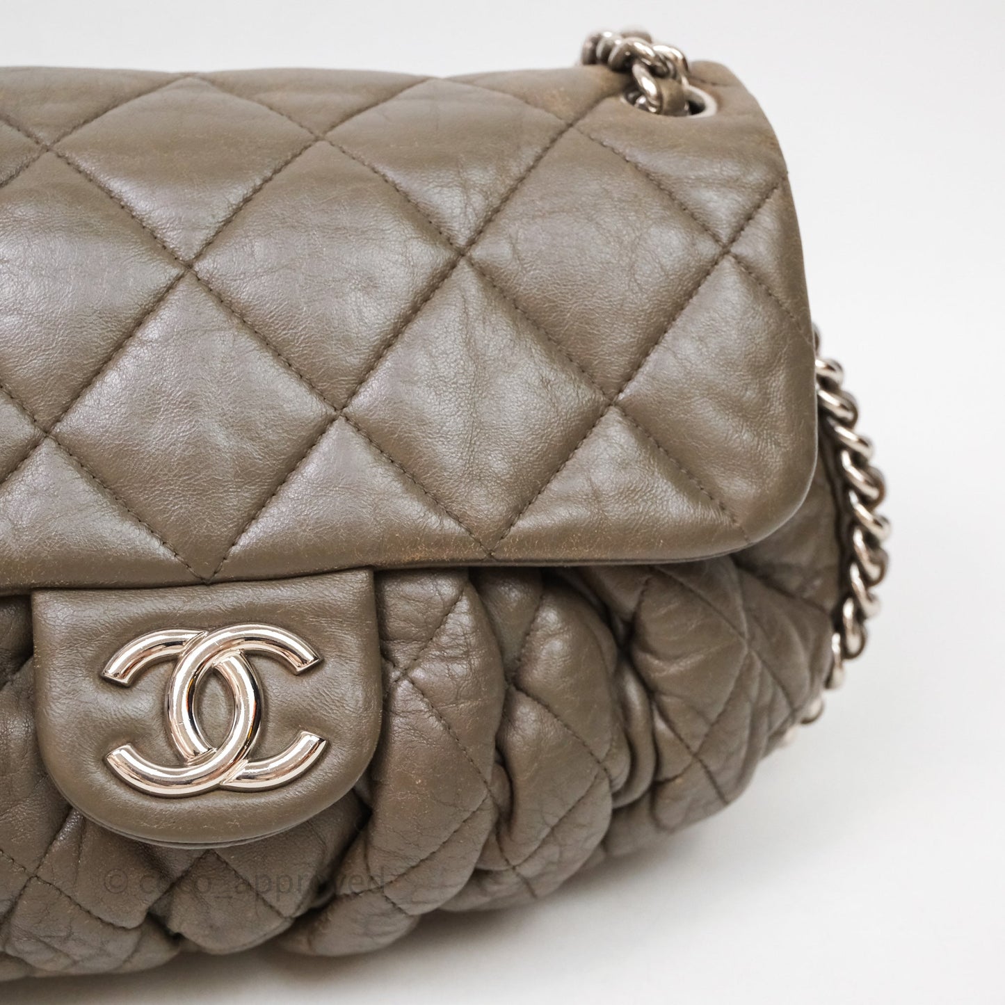 Chanel Medium Chain Around Flap Bag Taupe Brown Calfskin Silver Hardware