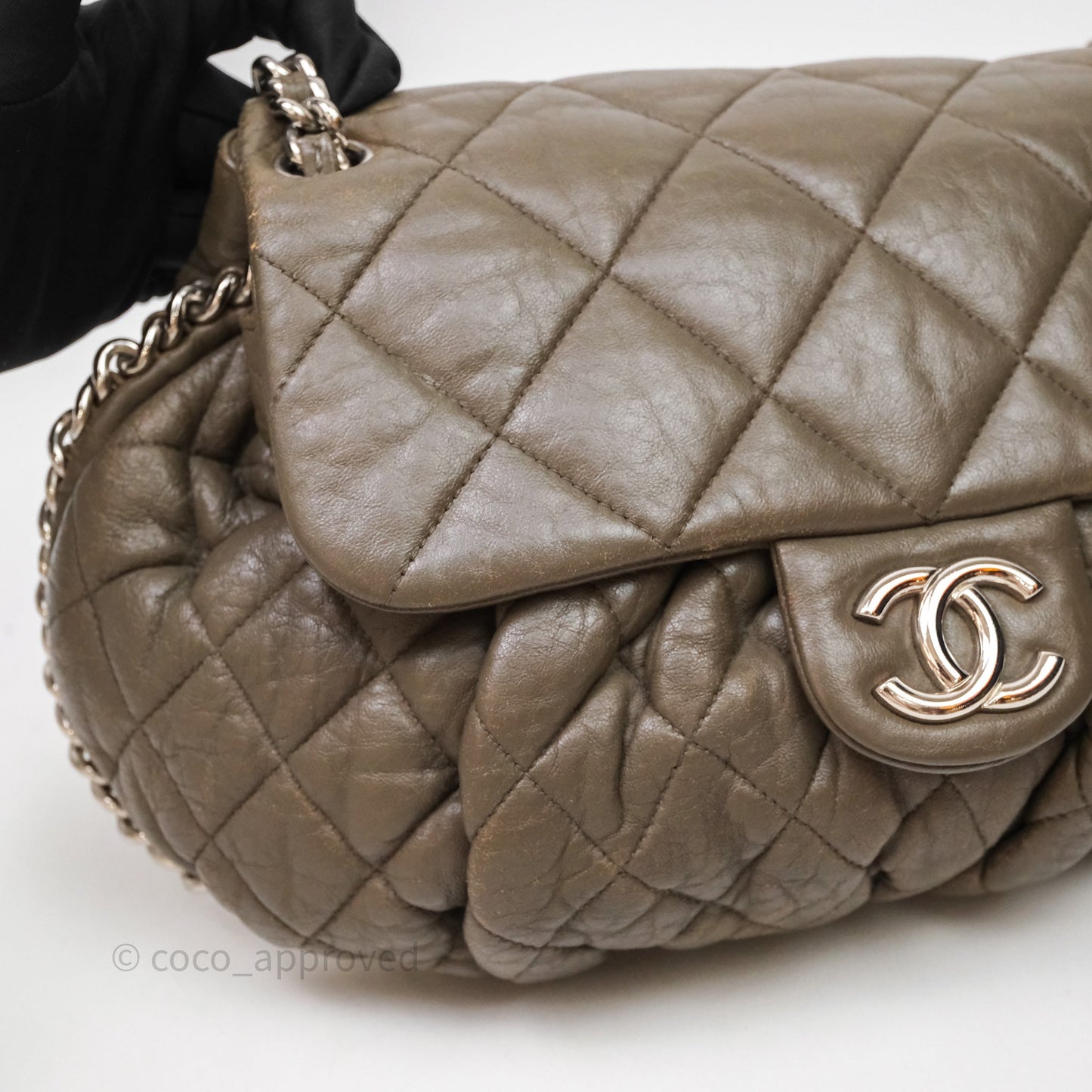 Chanel Medium Chain Around Flap Bag Taupe Brown Calfskin Silver Hardware