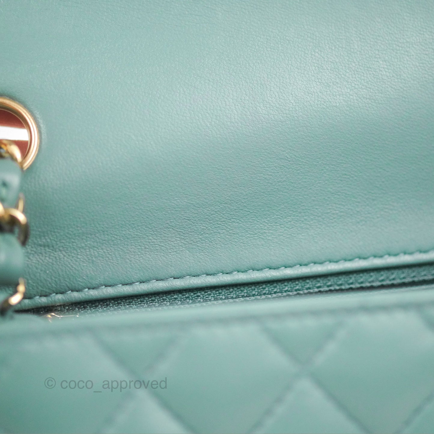 Chanel Quilted Mini Square Flap Light Teal Blue Lambskin Gold Hardware