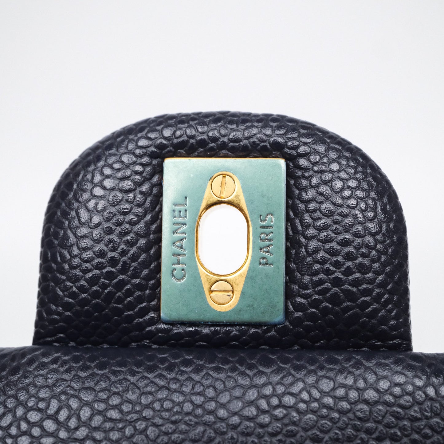 Chanel Classic M/L Medium Flap Quilted Navy Caviar Aged Gold Hardware