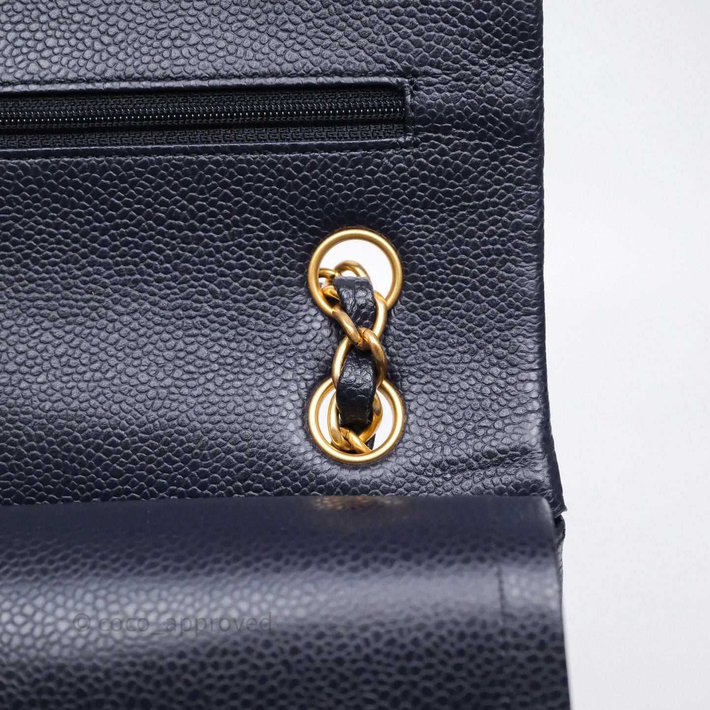 Chanel Classic M/L Medium Flap Quilted Navy Caviar Aged Gold Hardware